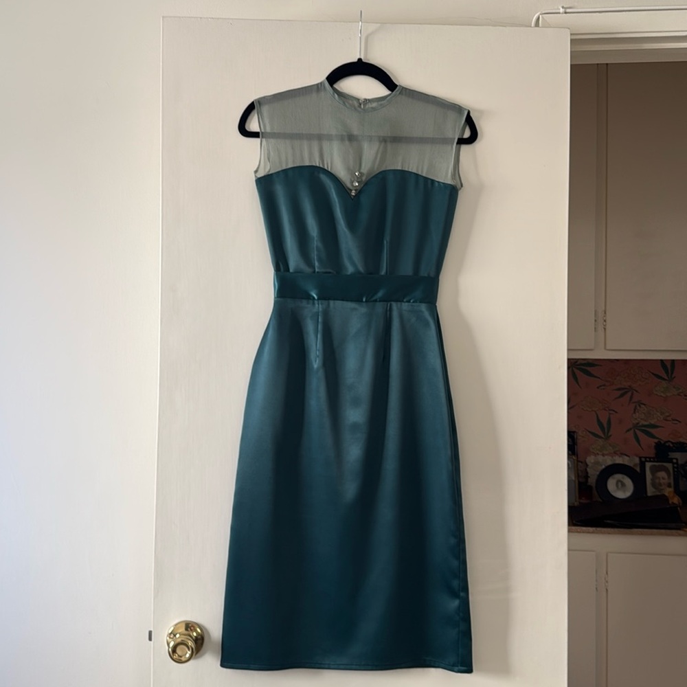 Queen of Hearts turquoise wiggle dress